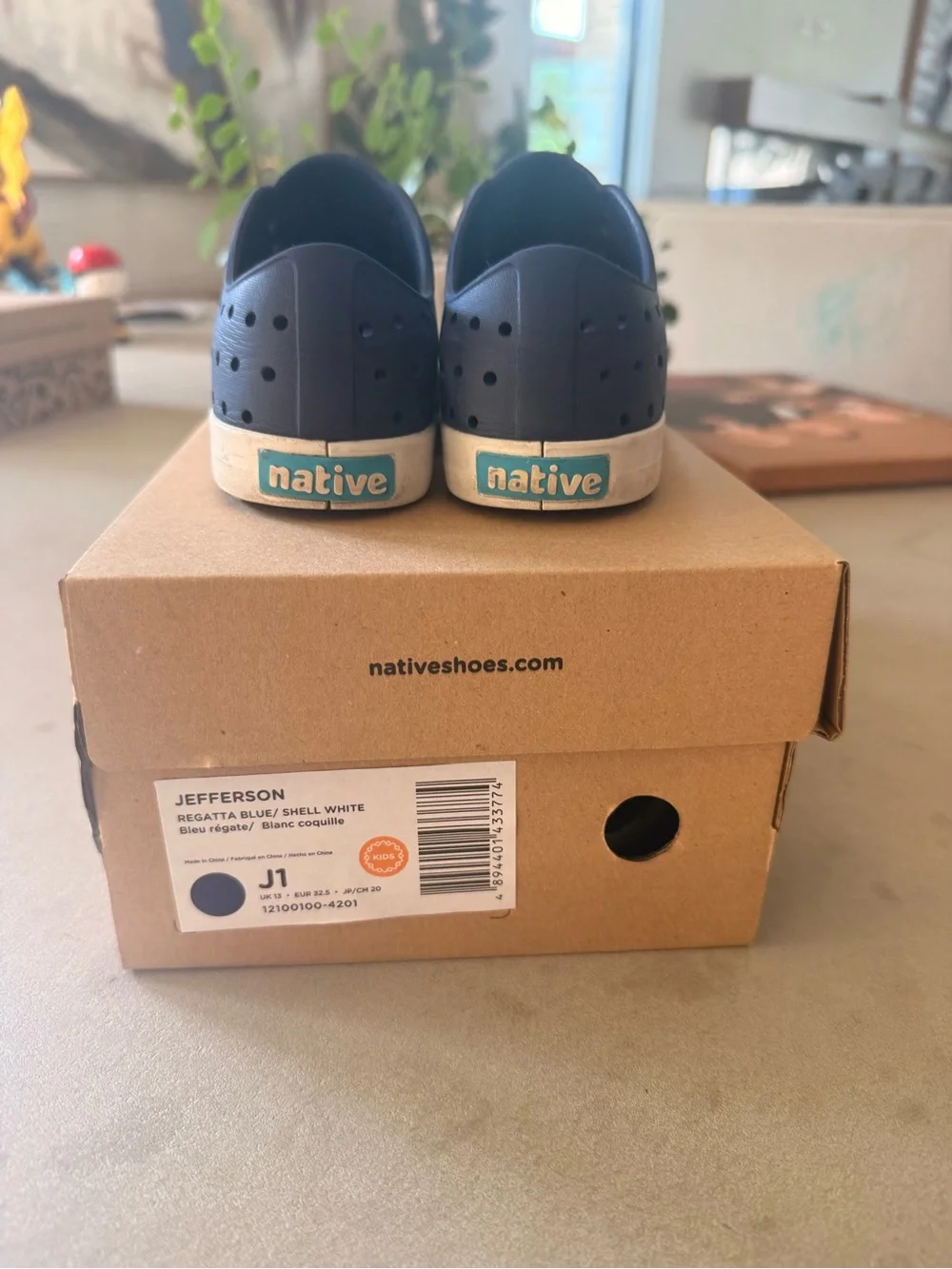 Native Jefferson Kids Water Shoes in Regatta Blue and Shell White